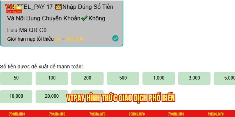 VTpay hình thức giao dịch phổ biến